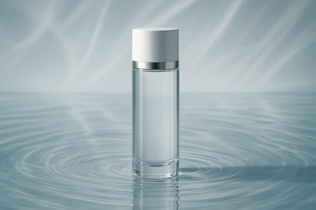 kincare bottle standing on water surface with soft ripples
